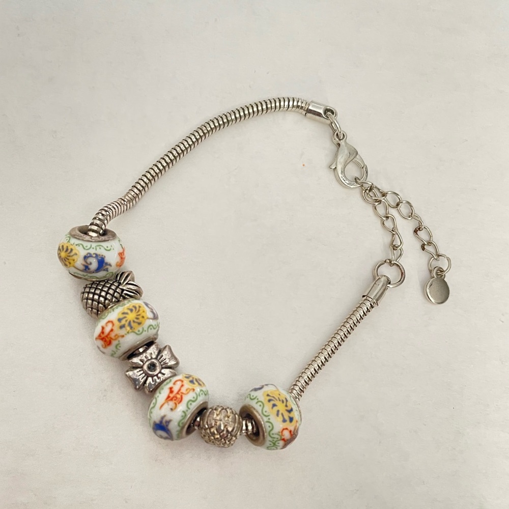 Bead / Pineapple/ Flower PANDORA INSPIRED Charm Bracelet